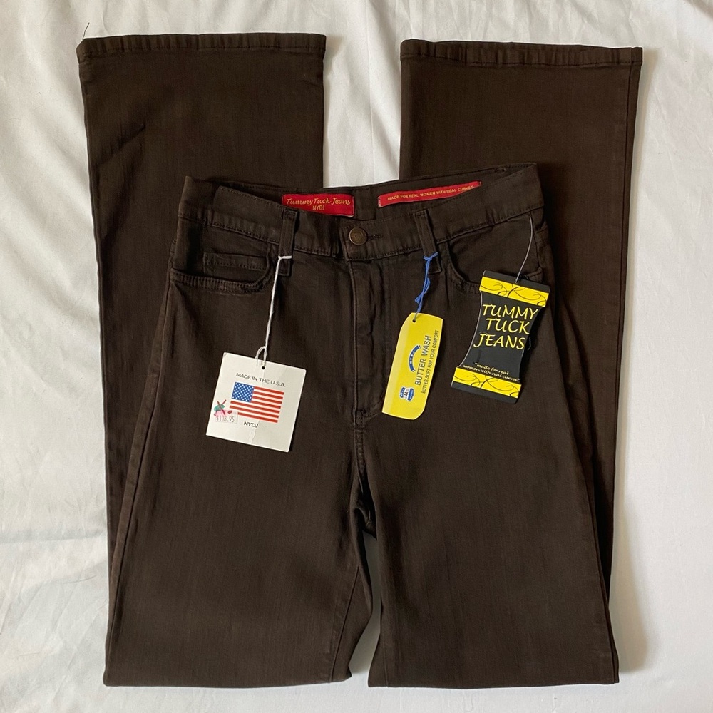 NWT NYDJ Brown Flare Wide Leg Jeans, Tummy Tuck Jeans, Size 2/4 24" 26" Waist